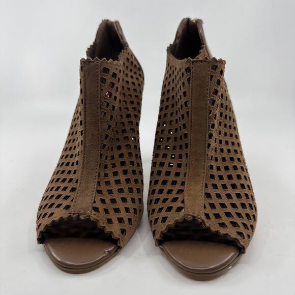 Marc Fisher Peddle Perforated Heels Womens 5.5M Brown Open Toe Back Zip Designer - Picture 6 of 10